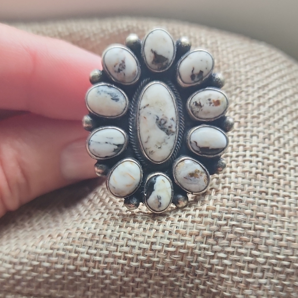 Beautiful White Buffalo Cluster Ring, Size 9.5